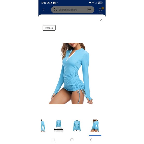 Womens  Blue Rashguard Long Sleeve Top With Black Bikini Bottom Sz L UFP Beach - Picture 8 of 16